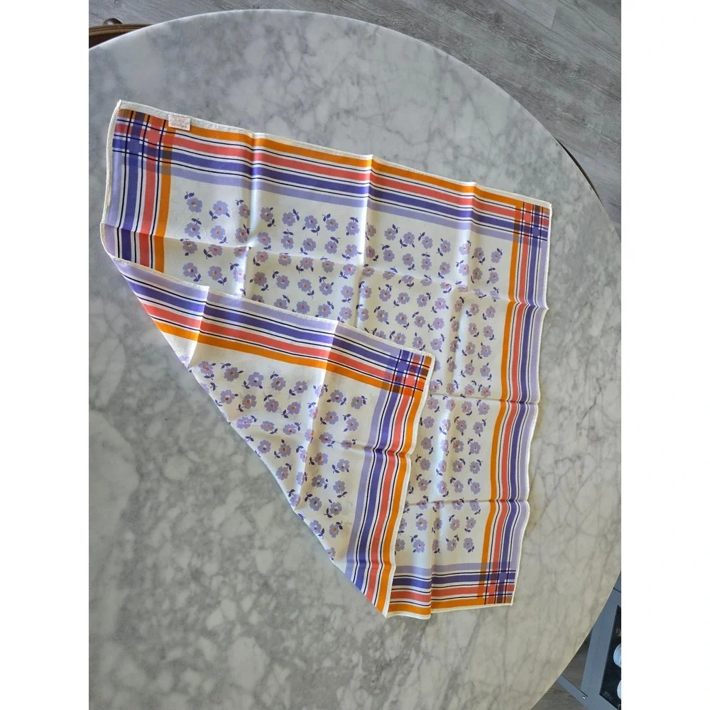 Vintage‎ Glentex Scarf Made in Japan Purple Floral Orange Plaid Stripe Square